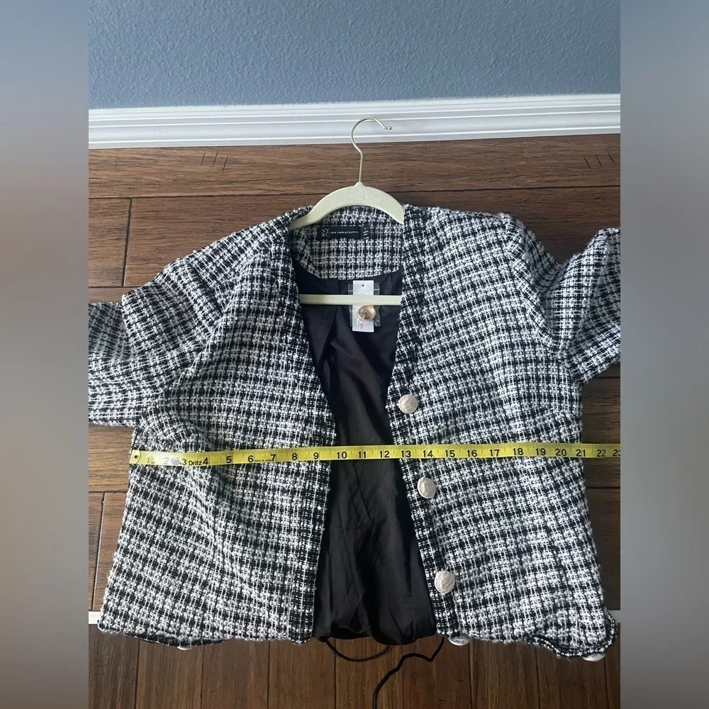 Tweed jacket Checked coat gold button classic trench coat long blazer fall coat